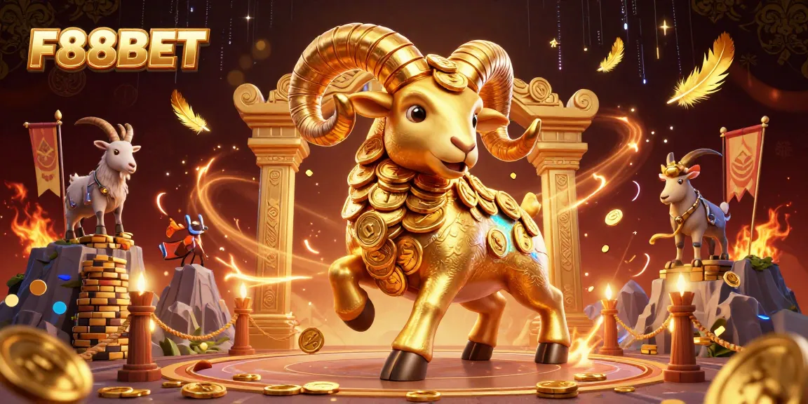 Experience thrilling action at F88BET with a golden ram charging at a casino gate.