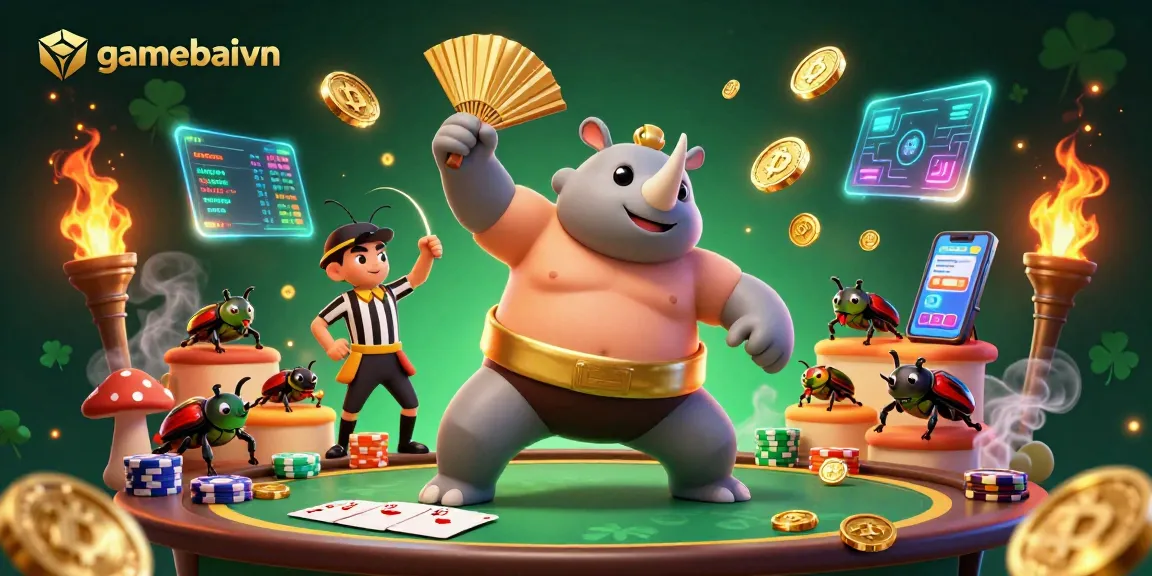Join exciting poker gameplay with gamebaivn as the sumo beetle champion sends flying coins.