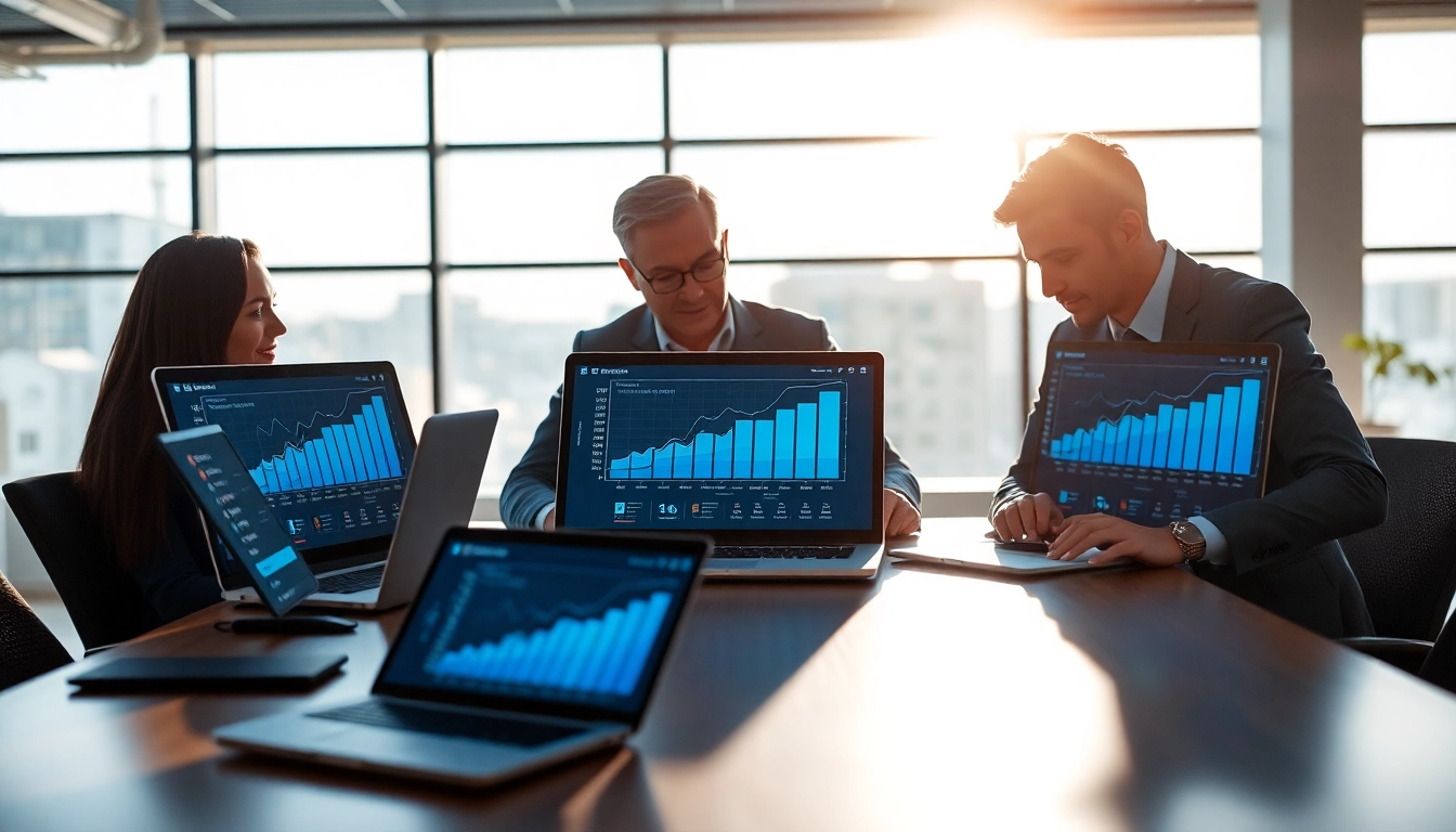 Compare EE vs Three business plans in a modern office, showcasing professionals analyzing data.