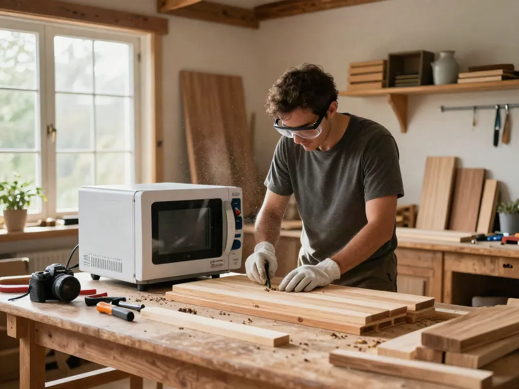 SHASHEL® microwave device eliminating wood-boring insects in a workshop.