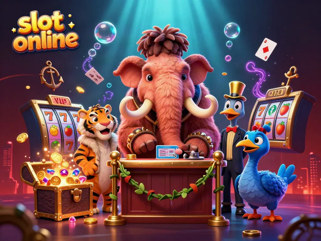 Experience vibrant slot online action with animated characters in a lively casino scene.