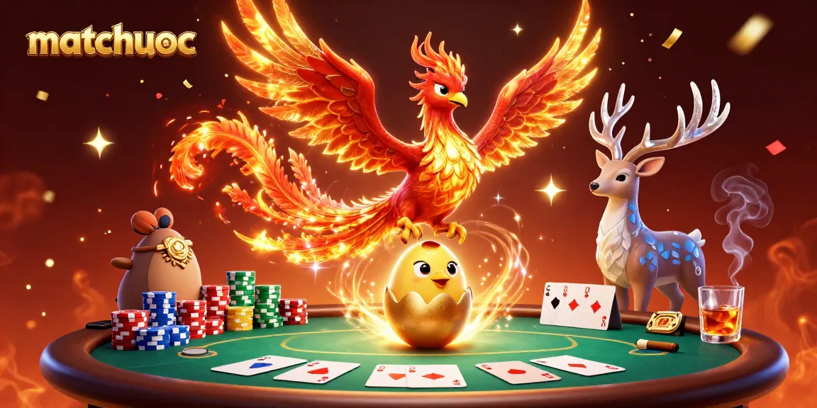 Engage in dynamic poker gameplay with matchuoc, featuring a phoenix and poker elements.