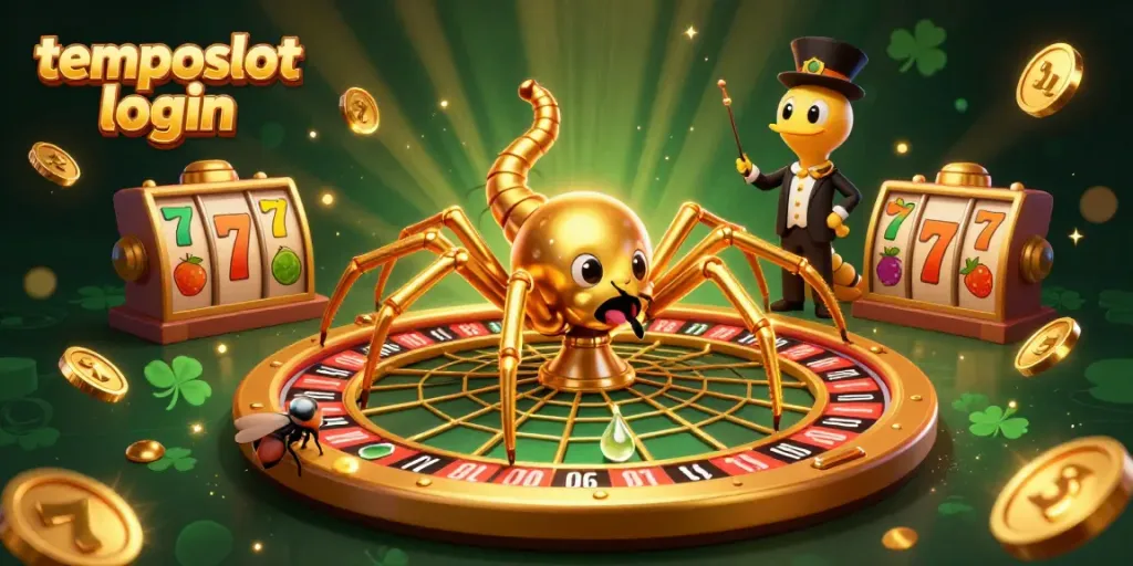 Menangkan taruhan dengan temposlot login dalam ilustrasi 3D menarik penuh simbol judi.