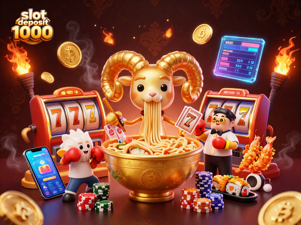 Enjoy slot deposit 1000 with vibrant characters in a dynamic casino scene filled with excitement