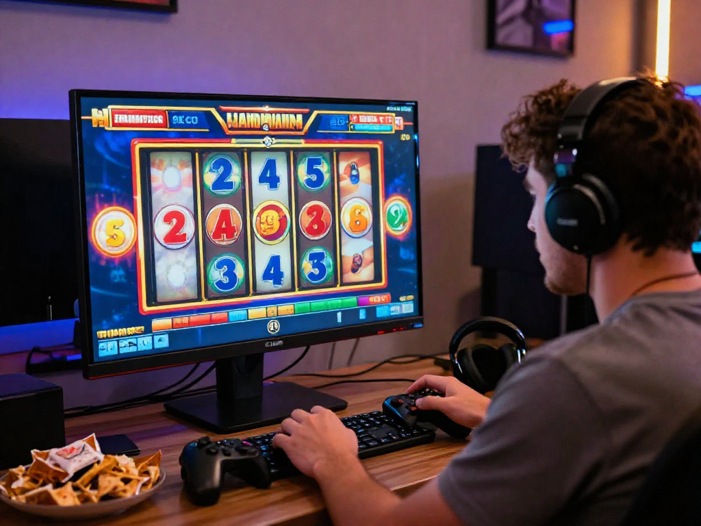 Pengalaman bermain slot88 dalam suasana nyaman dengan monitor besar dan aksesoris gaming.