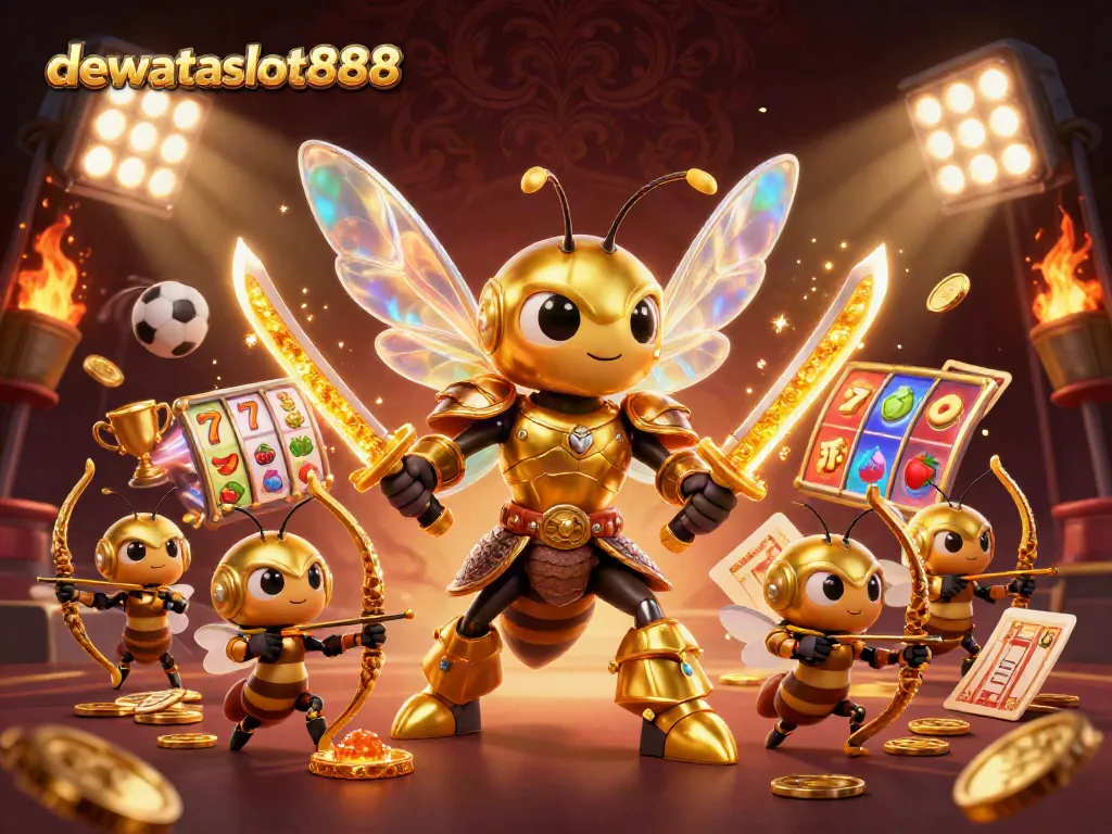 dewataslot888 menawarkan pengalaman bermain slot menarik dengan karakter unik dalam ilustrasi 3D berwarna cerah.